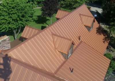 a roof with a copper roof